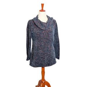 Habitat sweater black & multi color heathered cowl neck tunic button detail Sz M